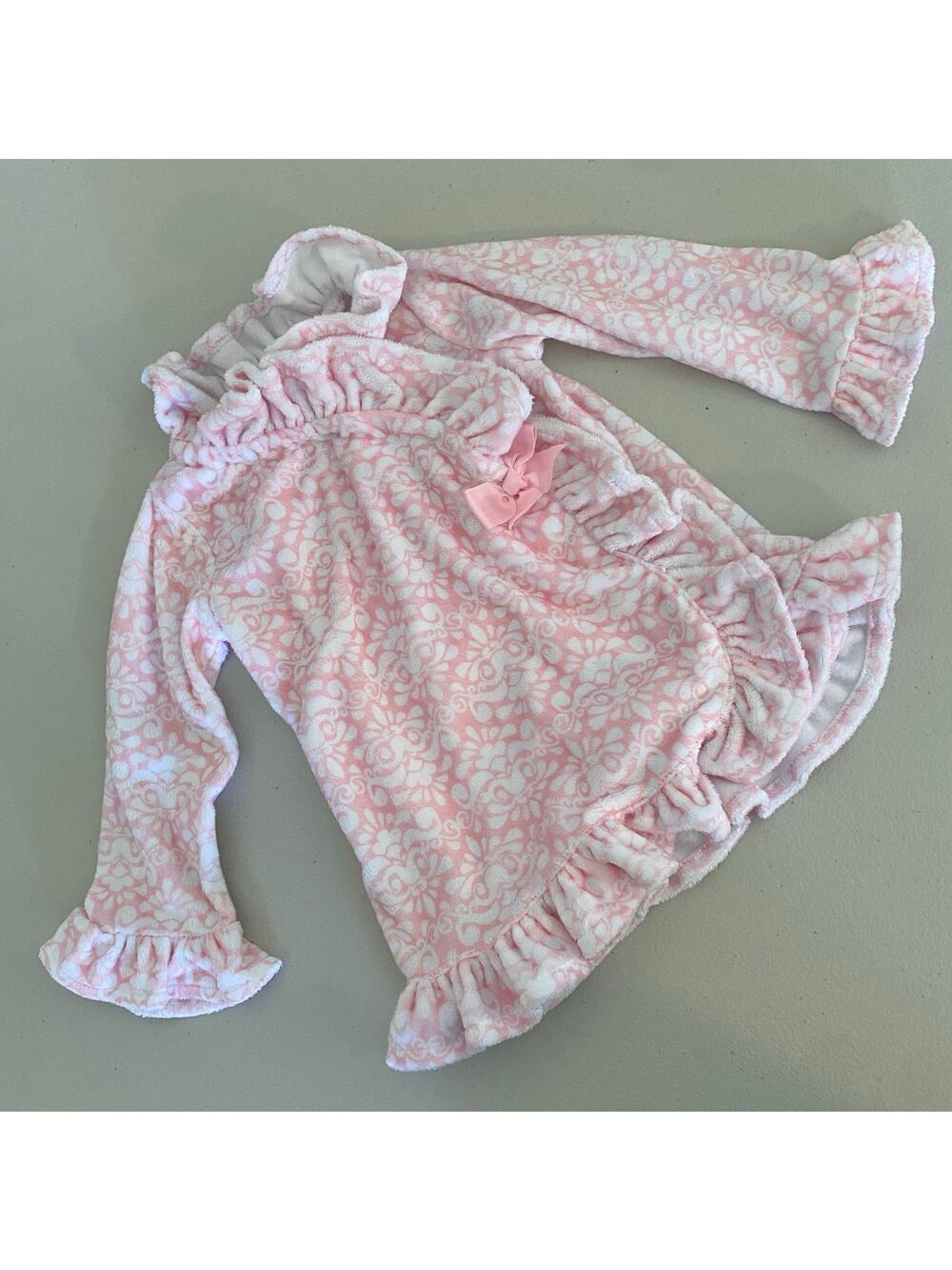 Mud Pie Baby Toddler Girls Pink White Damask Print Fleece Ruffle Winter Jacket